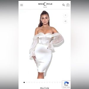 Lydia Pearl White Satin Off Shoulder Puff Sleeve Dress